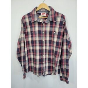 Wrangler Mens 2XL Flex for Comfort Plaid Long Sleeve Button Down Shirt Burgundy